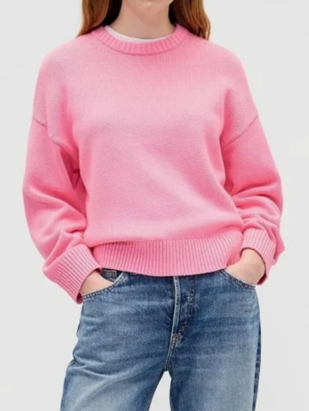 NWT-GAP Pink Sweater Large Dropped Shoukder Ribbed Waist Cotton Closet Staple